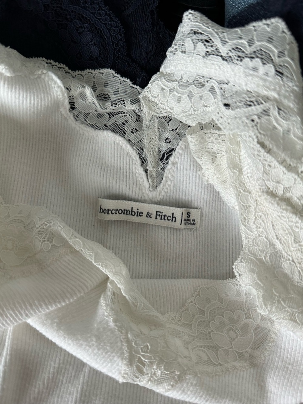 Abercrombie & Fitch Lace-Trim Ribbed Tank Tops - White, Navy, Black - Size Small - Picture 6 of 6